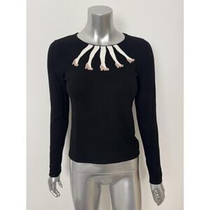 alice + olivia Sweater Womens Small Black Pullover Crystal Legs Graphic Crewneck